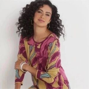 Soft Surroundings Crewneck Tunic Sweater Women’s L colorful iris floral NWT